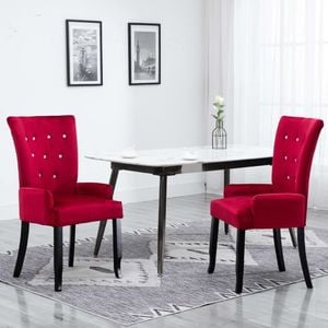 vidaXL Krzesła stołowe z podłokietnikami, 2 szt., czerwone, aksamitne 1