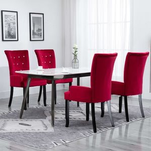 vidaXL Krzesła stołowe z podłokietnikami, 4 szt., czerwone, aksamitne 1