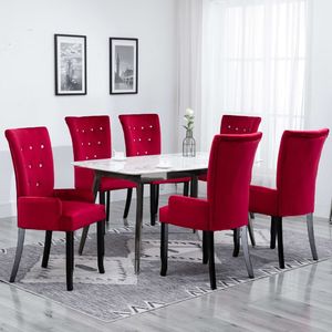 vidaXL Krzesła stołowe z podłokietnikami, 6 szt., czerwone, aksamitne 1