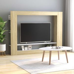 vidaXL Szafka TV, biała i dąb sonoma, 152 x 22 x 113 cm, płyta wiórowa 1