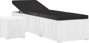 vidaXL Leżak z poduszką i stolikiem, polirattan, biały 1