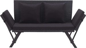 vidaXL Ławka ogrodowa z poduszkami, 176 cm, czarna, polirattan 2