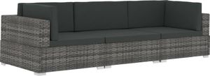 vidaXL 3 częściowa sofa do ogrodu, z poduszkami, polirattan, szara (47266) 2
