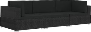 vidaXL 3 częściowa sofa ogrodowa z poduszkami, rattan PE, czarna (47267) 2