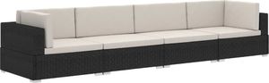 vidaXL 4 częściowa sofa ogrodowa, poduszki, rattan PE, czarna (47268) 2