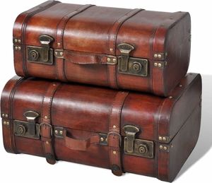 vidaXL Drewniane kufry vintage, brązowe, 2 szt. 1