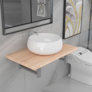 vidaXL Dwuczęściowy zestaw mebli do łazienki, ceramiczny, dębowy 1