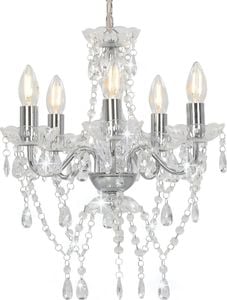 Lampa wisząca vidaXL Żyrandol z kryształowymi koralikami, srebrny, 5 żarówek E14 (281601) - 281601 1