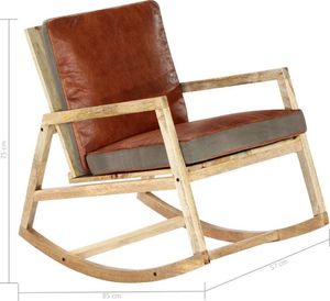 vidaXL Fotel bujany, brązowy, skóra naturalna i lite drewno mango 6