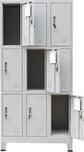 vidaXL Zamykana szafka o 9 przegrodach, stalowa, 90x45x180 cm, szara 5