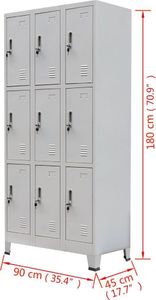 vidaXL Zamykana szafka o 9 przegrodach, stalowa, 90x45x180 cm, szara 7