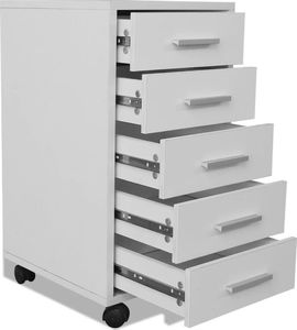 vidaXL Szafka biurowa z kółkami i 5 szufladami, w kolorze białym 5