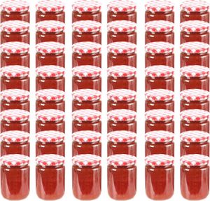 vidaXL Szklane słoiki na dżem, biało-czerwone pokrywki, 48 szt, 230 ml 1