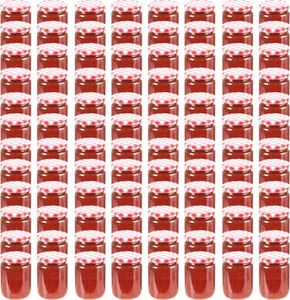 vidaXL Szklane słoiki na dżem, biało-czerwone pokrywki, 96 szt, 230 ml 1