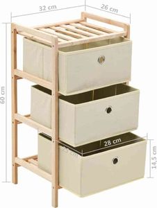 vidaXL Regał z 3 koszami z tkaniny, drewno cedrowe, beżowy 6