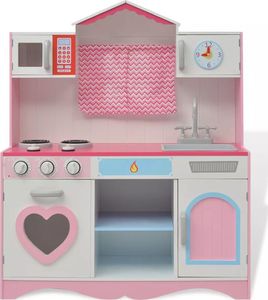 vidaXL Kuchnia zabawkowa 82x30x100 cm, drewno, różowo-biała 5