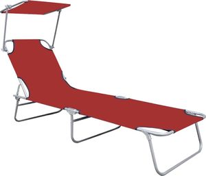 vidaXL Składany leżak z zadaszeniem, czerwony, aluminium 2