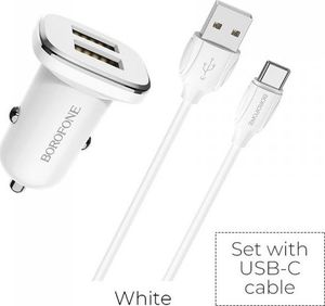 Ładowarka Borofone Borofone - ładowarka samochodowa 2x USB kabel USB-C w zestawie, biały 1