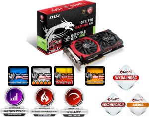 Karta graficzna MSI GeForce GTX 980 4GB GDDR5 (256 Bit), DVI, HDMI, 3xDP, BOX (GTX 980 GAMING 4G) 1