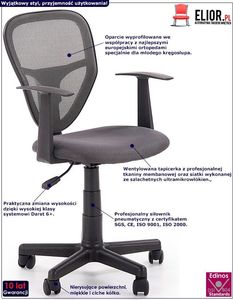 Krzesło biurowe Elior Fotel młodzieżowy Oskar - popielaty 2