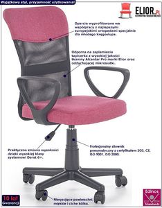 Krzesło biurowe Elior Chester Różowe 2