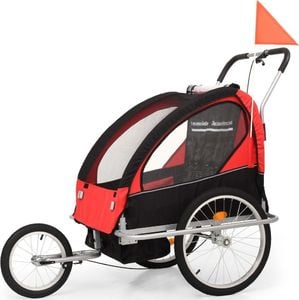 vidaXL Rowerowa przyczepka dla dzieci/wózek 2-w-1, czarny i czerwony 1