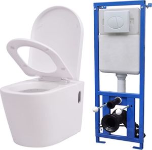 Zestaw podtynkowy vidaXL Podwieszana toaleta ceramiczna ze spłuczką biała (274669) 1