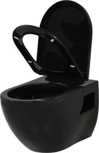 Zestaw podtynkowy vidaXL Podwieszana toaleta ceramiczna ze spłuczką, czarna 5