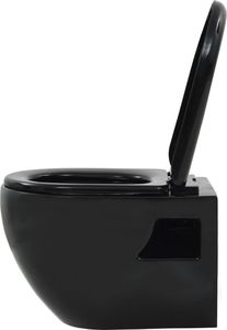 Zestaw podtynkowy vidaXL Podwieszana toaleta ceramiczna ze spłuczką, czarna 8