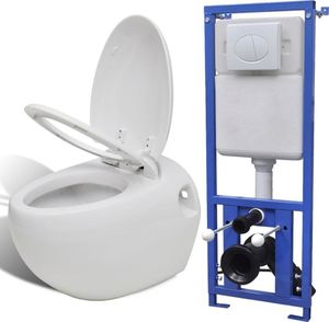 Miska WC vidaXL Podwieszana toaleta owalna, ze zbiornikiem, biała 1