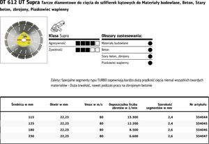 Klingspor K.TARCZA DIAM.SEG.230x2,6x22 DT612UT K334047 1