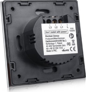 Maclean Dotykowy włącznik światła, podwójny, szklany, biały z kwadratowym przyciskiem, 86x86mm (MCE703W) 2