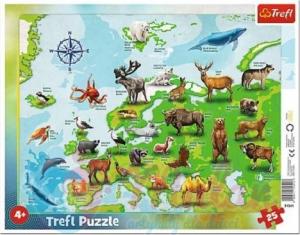 Trefl Puzzle 25 elementów ramkowe Mapa Europy ze zwierzętami 1