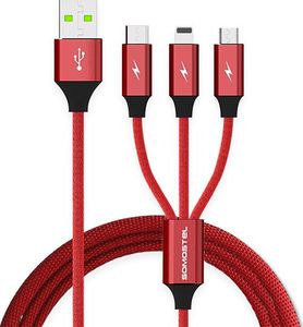 Kabel USB Somostel USB-A - USB-C + microUSB + Lightning 1.2 m Czerwony (25719) 1