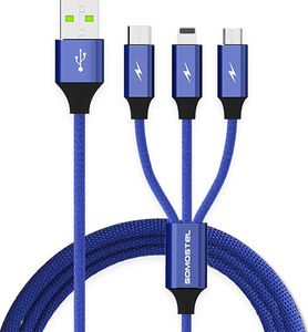 Kabel USB Somostel USB-A - USB-C + microUSB + Lightning 1.2 m Niebieski (25718) 1