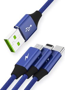 Kabel USB Somostel USB-A - USB-C + microUSB + Lightning 1.2 m Niebieski (25718) 2