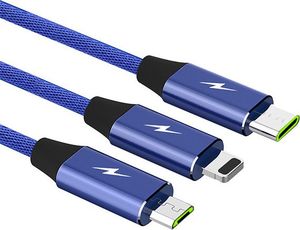 Kabel USB Somostel USB-A - USB-C + microUSB + Lightning 1.2 m Niebieski (25718) 3
