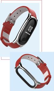 Pasek skórzany do Xiaomi Mi Band 3/4 - Red-Silver uniwersalny 4