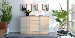Topeshop KOMODA SZAFKA 2D4S 140CM DĄB SONOMA DRZWI SZUFLADY 2