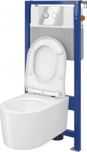 Zestaw podtynkowy Cersanit Inverto miska WC wisząca StreamOn z deską wolnoopadającą oraz stelażem podtynkowym Aqua i przyciskiem Accento Circle (S701-425) 1