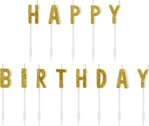 Party Deco Świeczki pikery napis - złoty brokatowy napis Happy Birthday uniwersalny 1