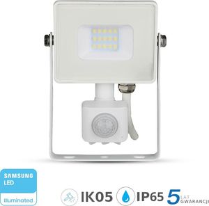 Naświetlacz V-TAC Projektor LED 10W 800lm 6400K Dioda SAMSUNG z czujnikiem ruchu PIR Biały IP65 435 1