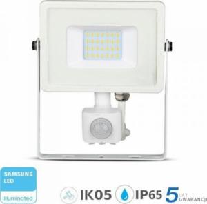 Naświetlacz V-TAC Projektor LED 20W 1600lm 6400K Dioda SAMSUNG z czujnikiem ruchu PIR Biały IP65 450 1