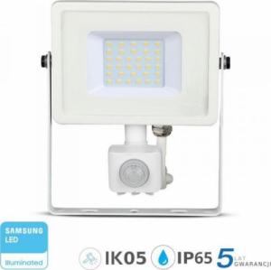 Naświetlacz V-TAC Projektor LED 30W 2400lm 3000K Dioda SAMSUNG z czujnikiem ruchu PIR Biały IP65 457 1