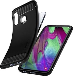 Etui na tablet Spigen Etui Spigen Rugged Armor do Samsung Galaxy A40 Matte Black + Szkło 3mk uniwersalny 5