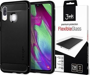Etui na tablet Spigen Etui Spigen Rugged Armor do Samsung Galaxy A40 Matte Black + Szkło 3mk uniwersalny 6