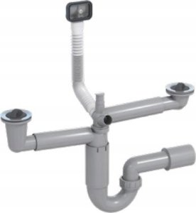 Syfon Rawiplast Syfon zlewozmywakowy rurowy, podwójny,70mm, korki gumowe,przelew, przył. pralka, podł. 40/50mm 3