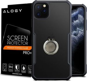 XUNDD Etui Ring Holder Clear Armor XUNDD do Apple iPhone 11 Pro czarne + Szkło Alogy uniwersalny 11