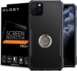 XUNDD Etui Ring Holder Clear Armor XUNDD do iPhone 11 Pro Max czarne + Szkło Alogy uniwersalny 12