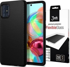 Spigen Etui Spigen Liquid Air do Samsung Galaxy A71 Matte Black + Szkło 3mk uniwersalny 9